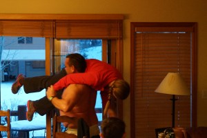 Surprise attack!  Jess is going in the hot tub clothes and all.